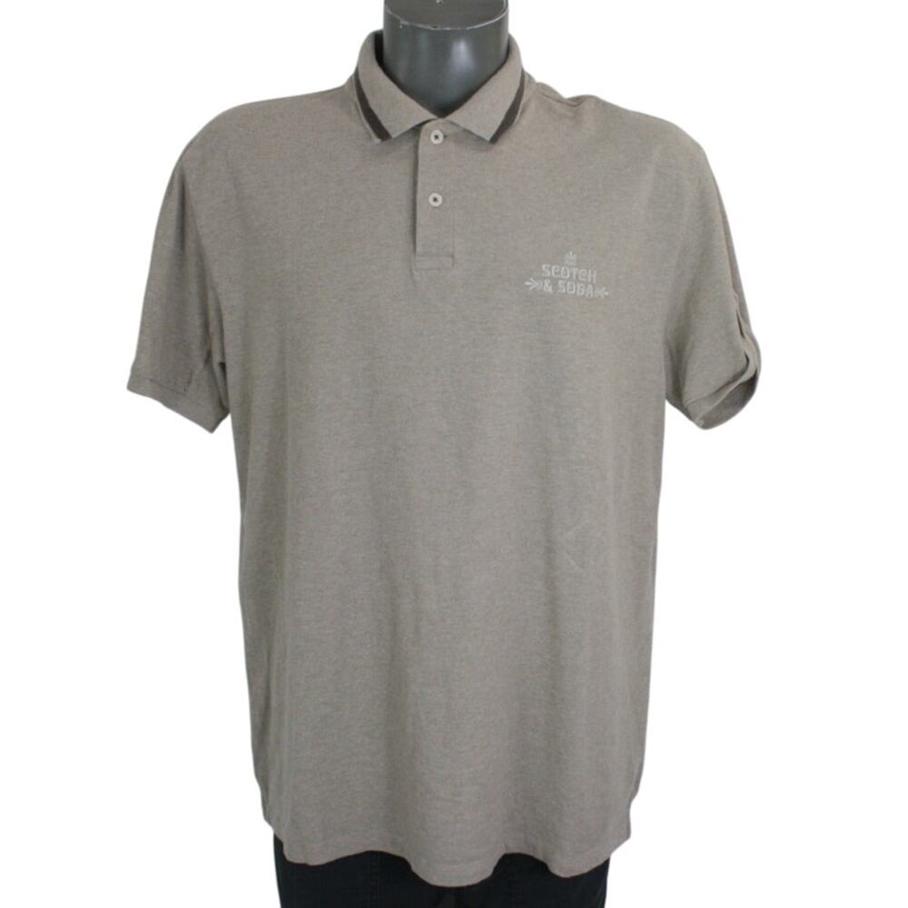 Scotch & Soda Polo Shirt Mens XL Tan Embroidered Logo Pique Golf Casual